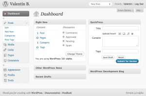 Tableau de bord - WordPress 3.0 Tableau de bord - WordPress 3.0