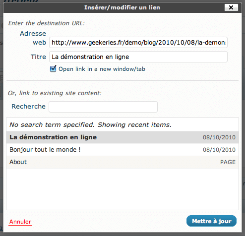 Liens Internes WordPress 3.1 Liens Internes WordPress 3.1