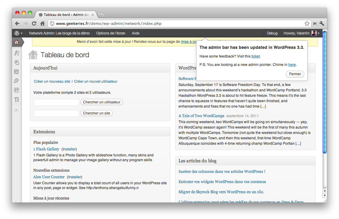 WordPress 3.3 Admin Bar