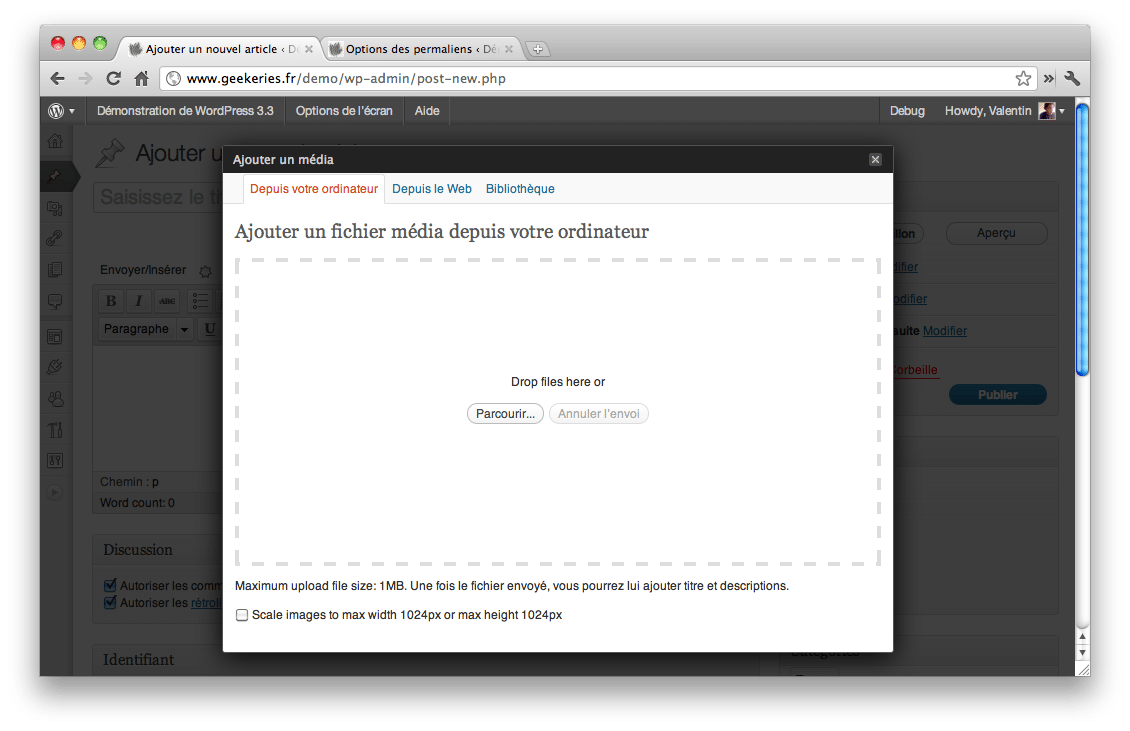 WordPress 3.3 Médias WordPress 3.3 et l'envoi d'image avancée