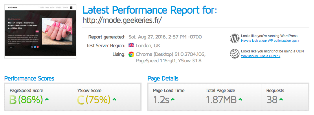 GTMetrix Avant WP ROCKET