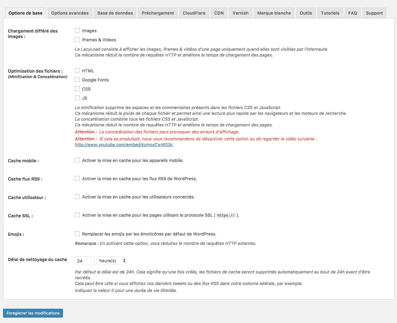 Options de Base WP ROCKET