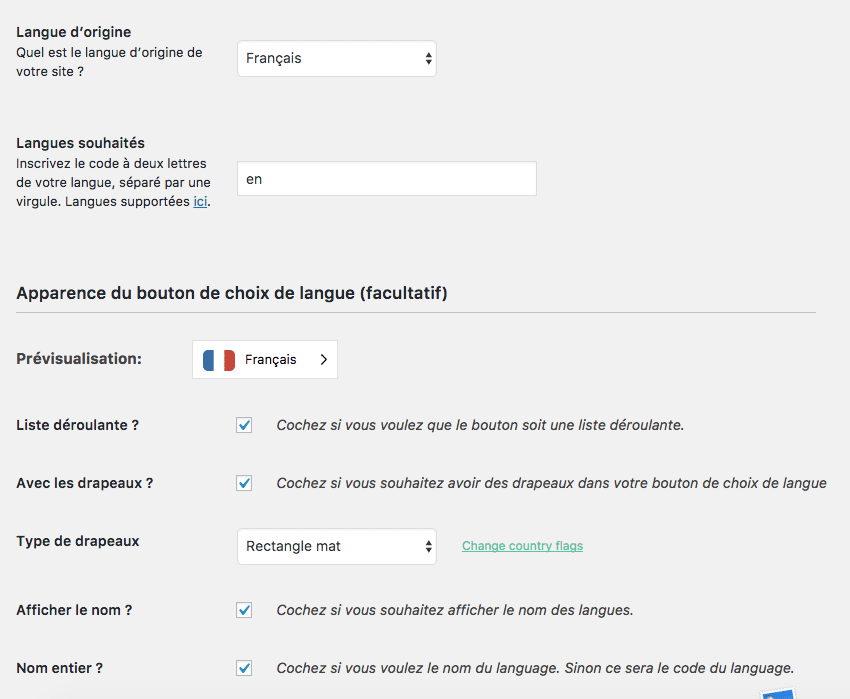 WeGlot Options WordPress