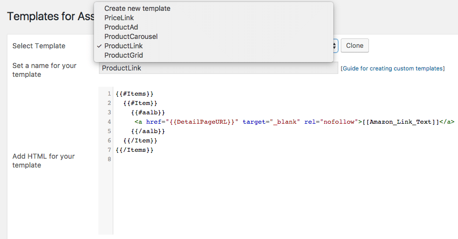 Templates for Associates Link Builder