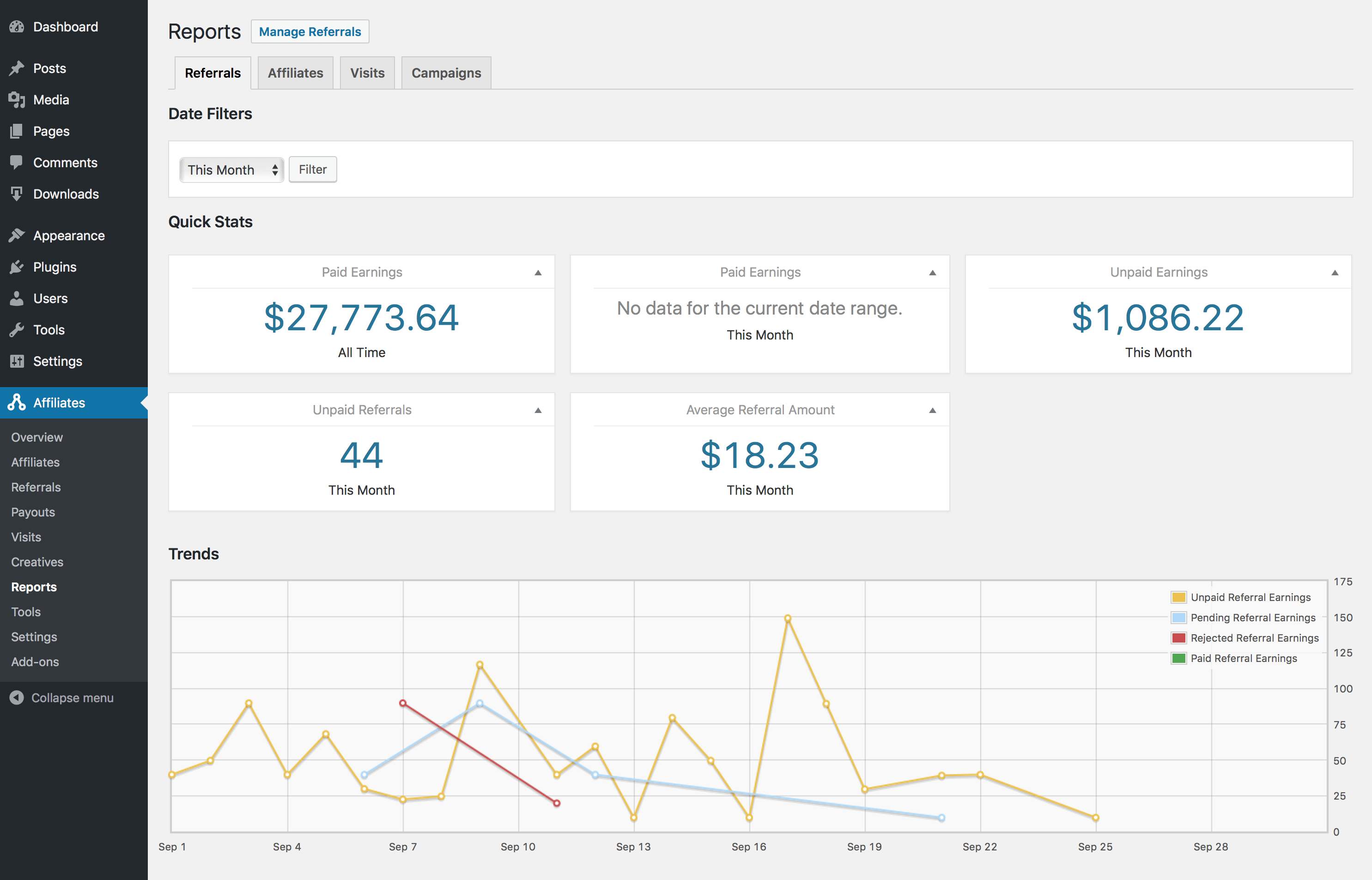 AffiliateWP WordPress - Reports