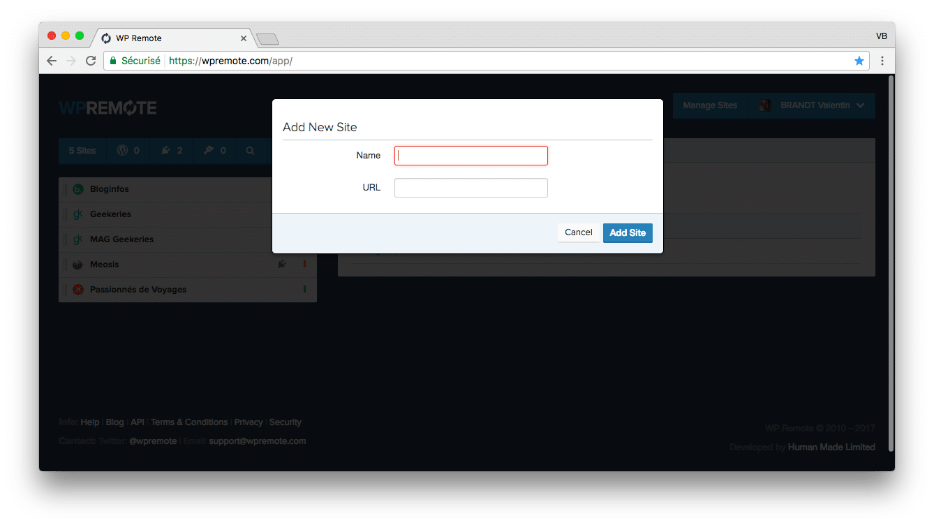 WP Remote - Ajout d'un site